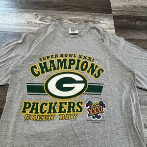 Vintage Lee Sport Gray Mens L Super Bowl XXXI Champions Green Bay Packers Tshirt